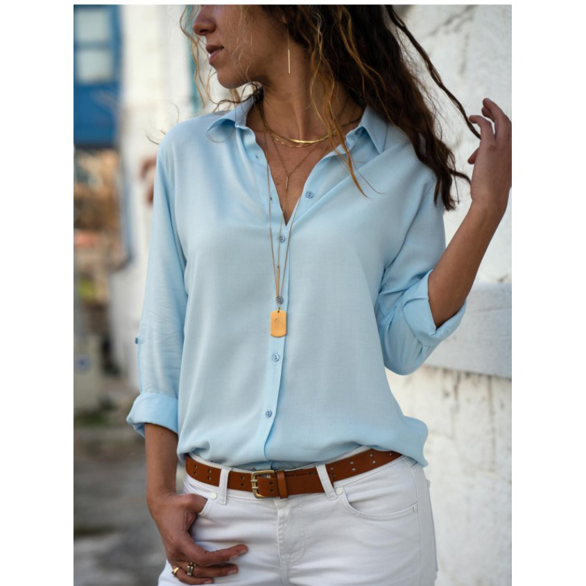 Chemise d'automne col Polo femme bureau dame blouse chemise Vintage ample boutonné chemises hauts à la mode