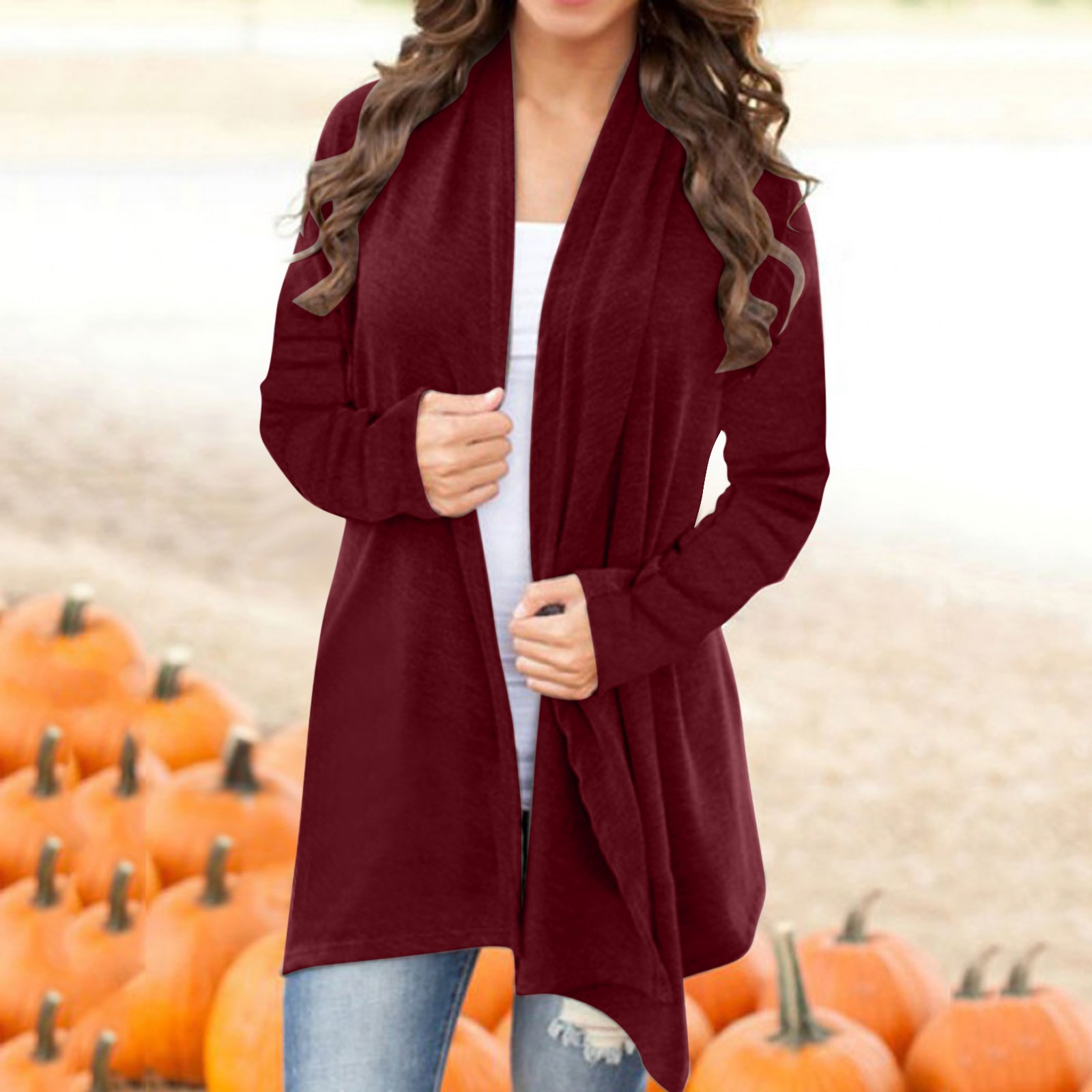 Cardigan léger à manches longues pour femmes, kimono ouvert sur le devant, vêtements pour femmes, grande taille, automne