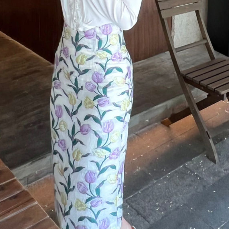 Matakawa-Jupes florales jacquard pour femmes, printemps, été, doux, mode coréenne, dame de bureau élégante, longue