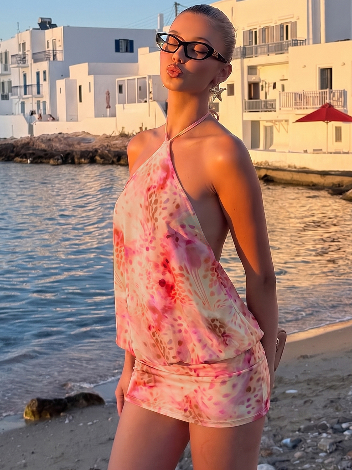 Dulzura – Mini robe sexy dos nu en dentelle imprimée pour femmes, tenue élégante et ajustée, à la mode, pour fête, club, vacances, vêtements d'été