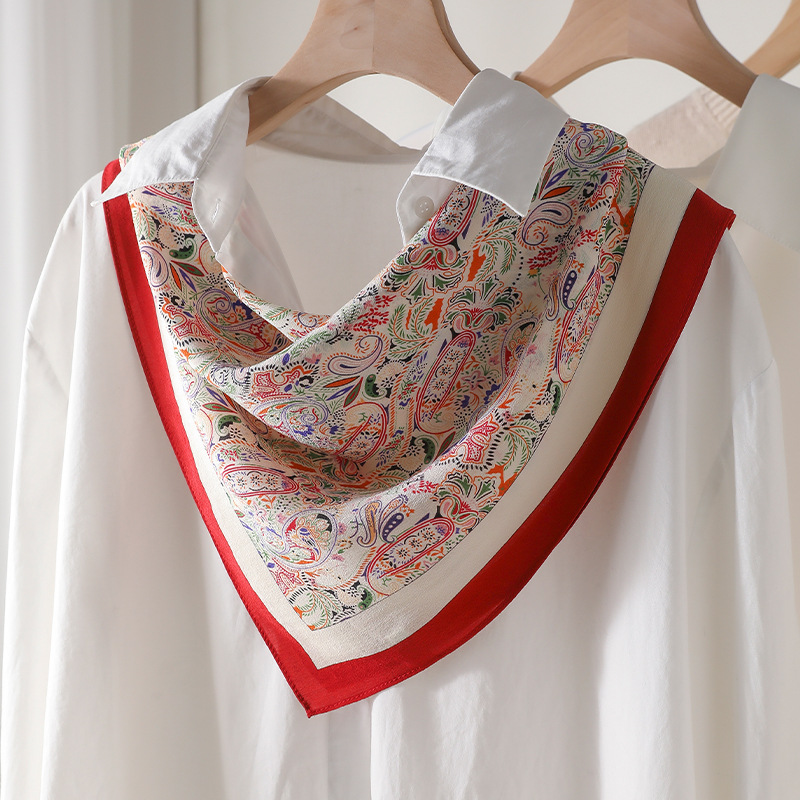 Écharpe carrée en soie de mûrier 100% pour femme, motif ethnique Paisley, double crêpe, polyvalente, foulard de cou, bandana