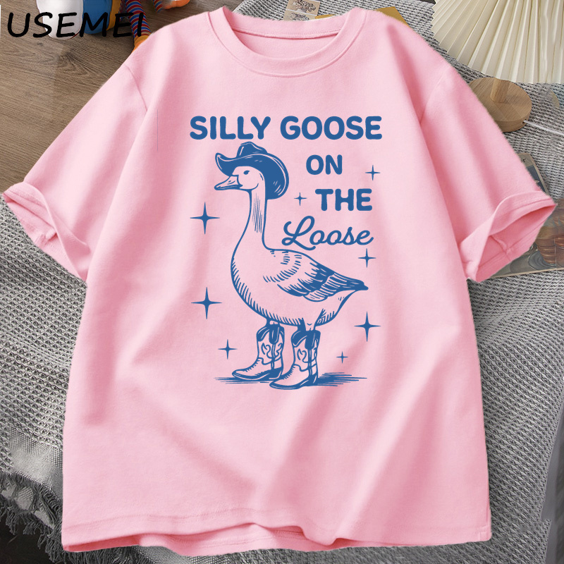 Silly Goose sur les t-shirts amples pour hommes femmes drôle Cowgirl Western T-shirt 90s mode col rond graphique T-shirt vêtements