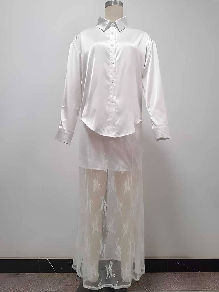 Vêtements pour femmes Robes et ensembles Chemise à manches longues et robe en dentelle Chic et élégant Ensemble de tenue sexy Deux pièces Été