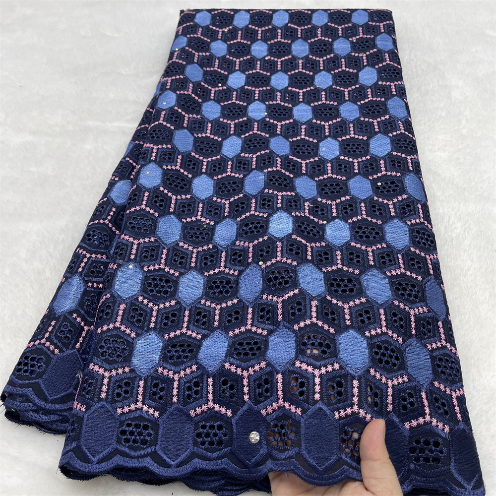 Tissu africain en voile suisse 100 % coton de luxe pour robes de mariée et de soirée, élégant et orné de pierres