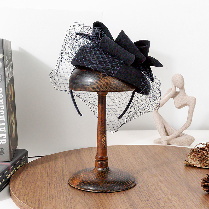 Chapeau fascinateur d'hiver pour femmes, pilulier rond, cage à oiseaux, voile, nœud, bandeau en laine, fascinateur, mariages, courses Ascot