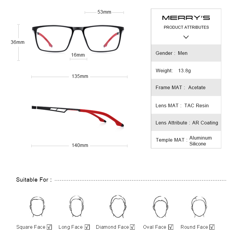 MERRYS DESIGN hommes Sport lunettes cadre myopie Prescription lunettes TR90 cadre aluminium Temple avec jambes en Silicone S2270