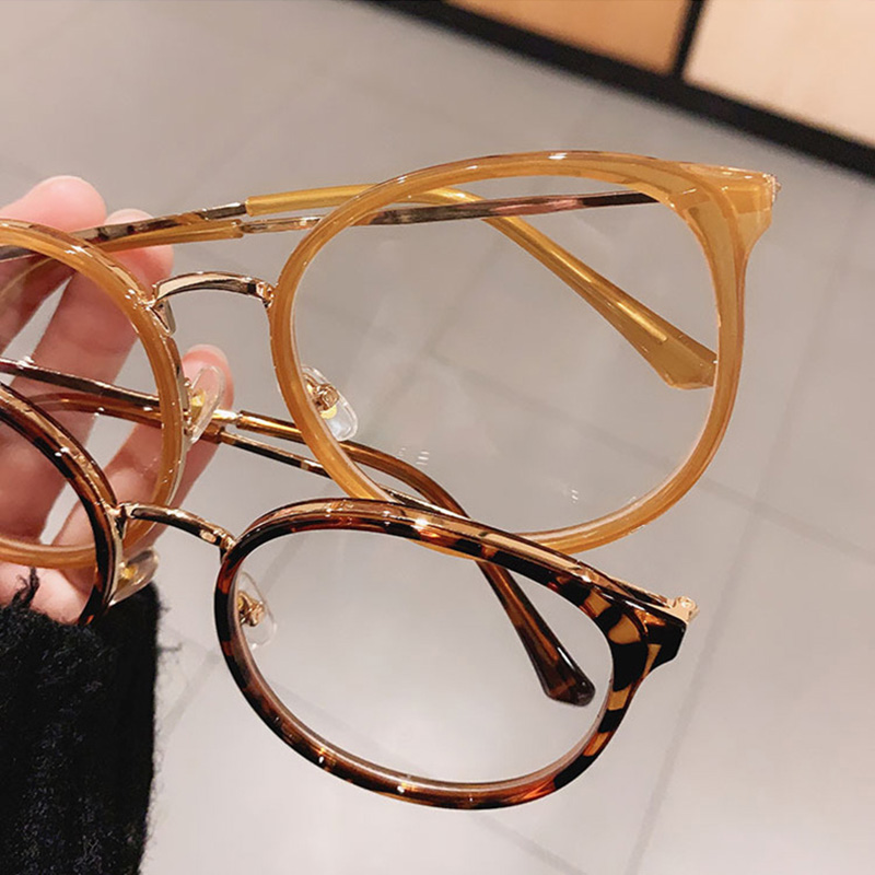 Buc& EI-Monture de lunettes rondes pour hommes et femmes, lentille transparente vintage, optique, léopard, vert, lunettes, mode