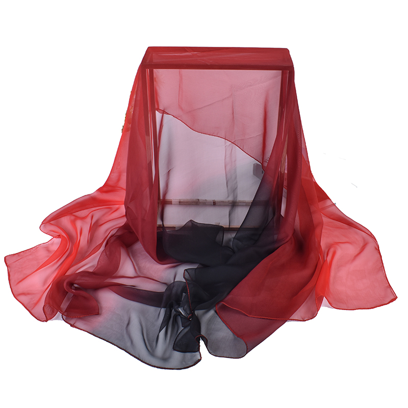 Écharpe longue en soie dégradée trois couleurs, 75x180 Georgette, nouvelle collection printemps/été 2023
