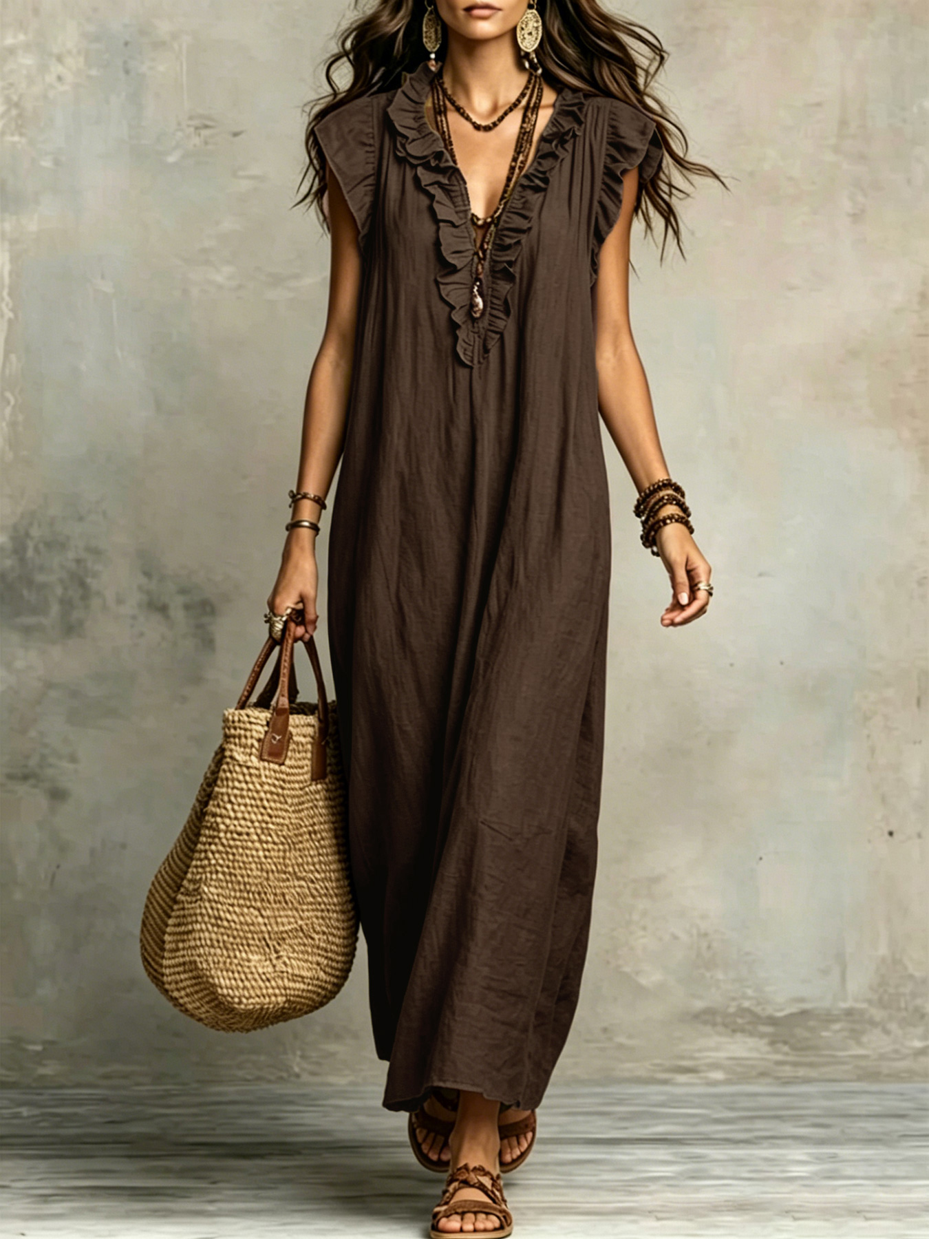 Robe longue bohème pour femmes, printemps-été, avec manches volantes, robe élégante pour femmes