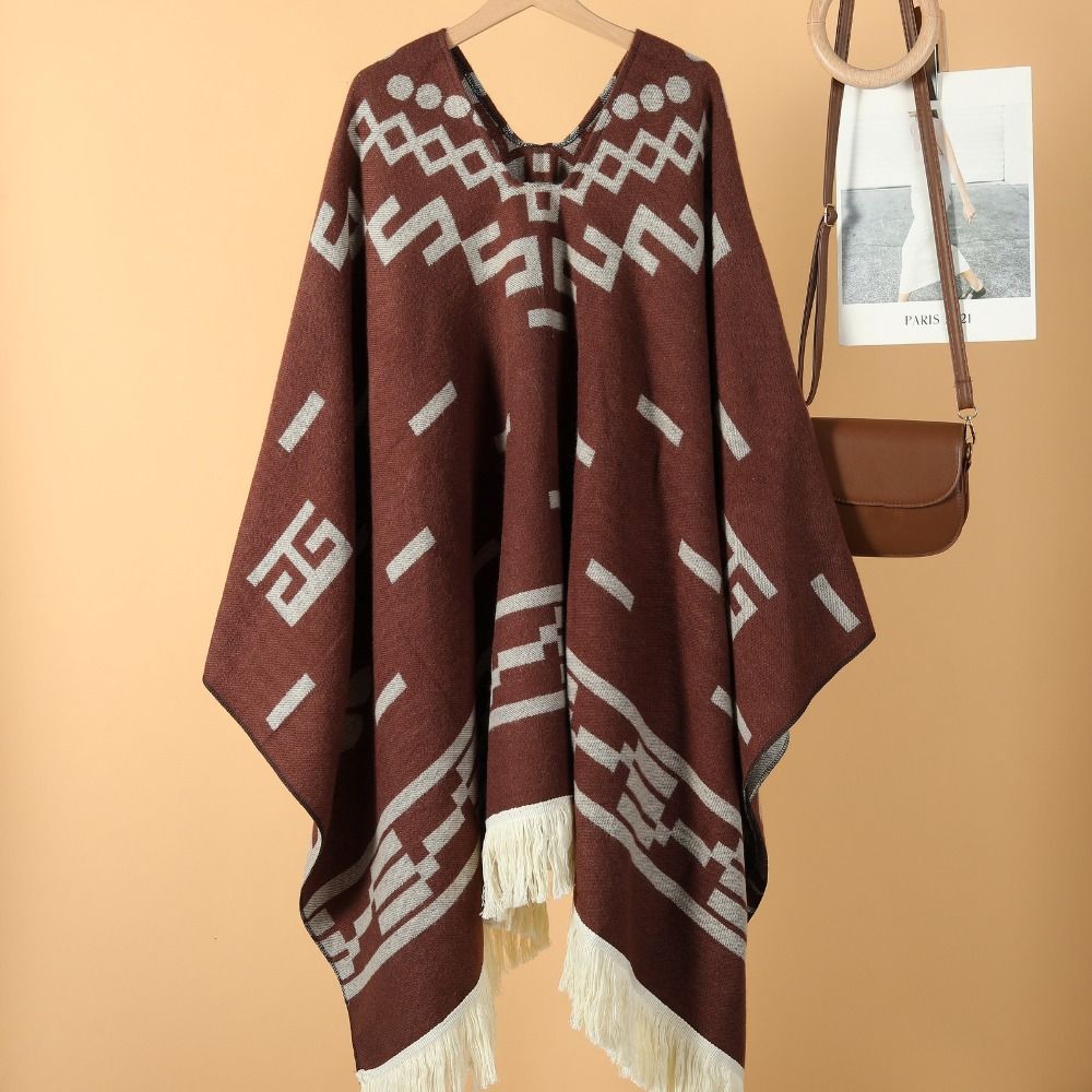 Manteau d'hiver chaud style western imitation cachemire, tricoté épais avec franges, châle large pour femme et homme