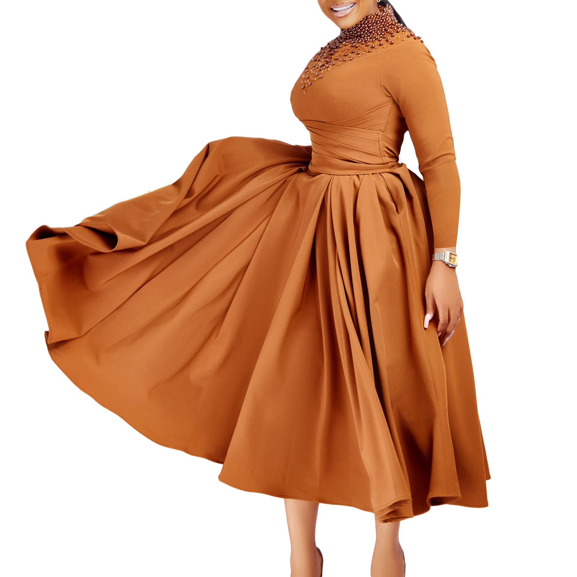 Robes de soirée femmes à manches longues col roulé brodé évasés robe robes pull ample légèrement extensible hiver décontracté moulante