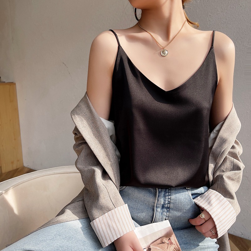 Chemisier en soie pour femmes, col en v, Design d'été, tendance, gilet à Base blanche, haut de Style français, coupe ample, couleur Pure, petit Style de luxe