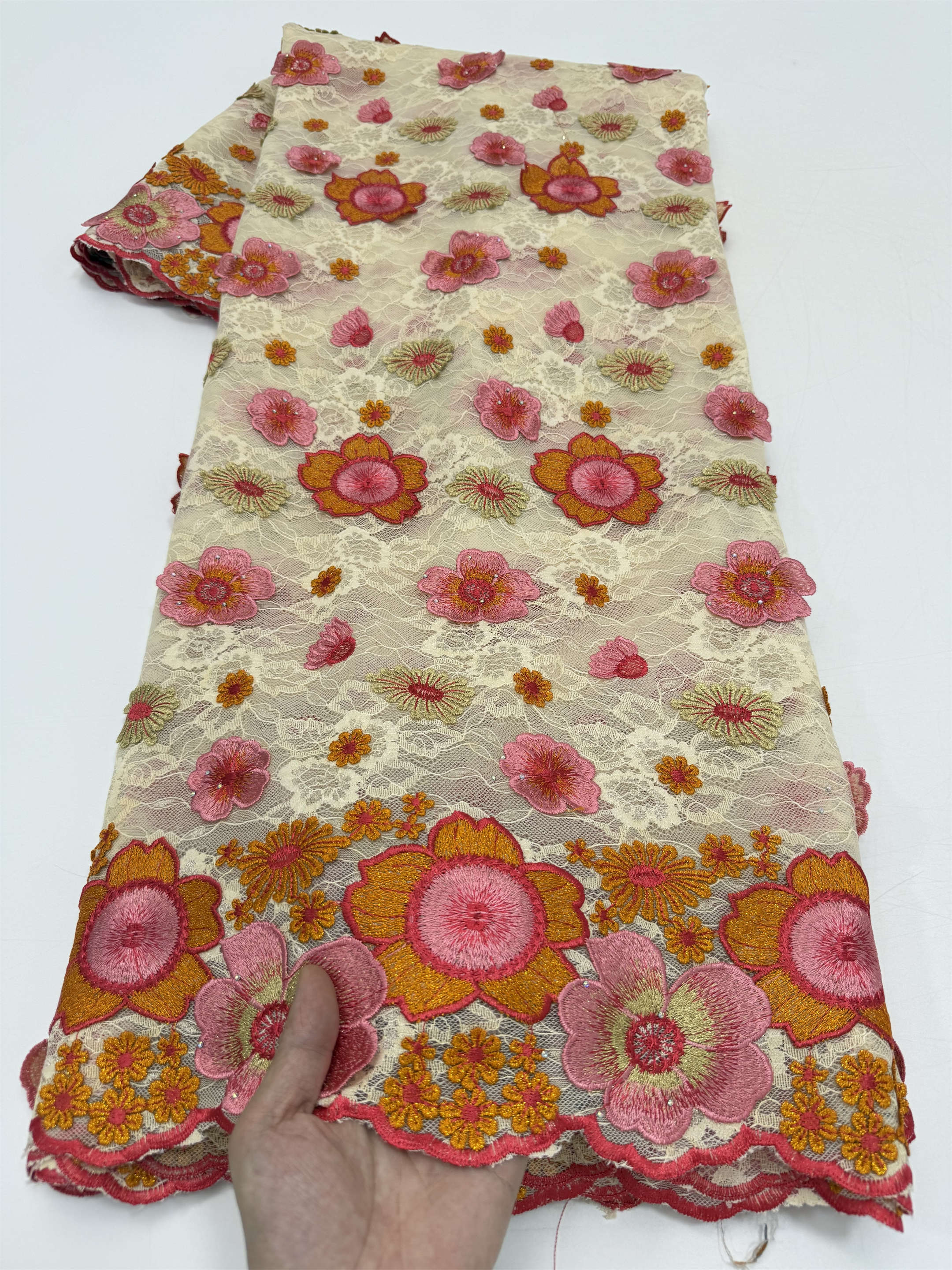 Dentelle Guipure Française Tendance avec Appliques 3D, Tissu Brodé en Tulle et Cordon Africain à Fils Plus Denses pour Tenues Occasionnelles