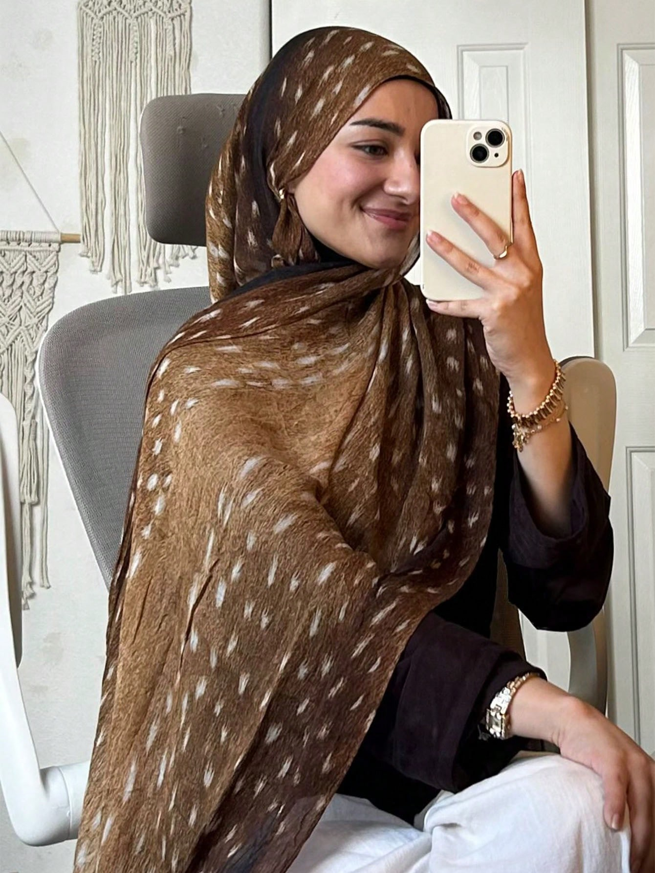 Style bohème aquarelle cerf imprimé Hijab femmes doux Islam Ramadan musulman Hijabs Foulard châle enveloppement écharpe Foulard foulards