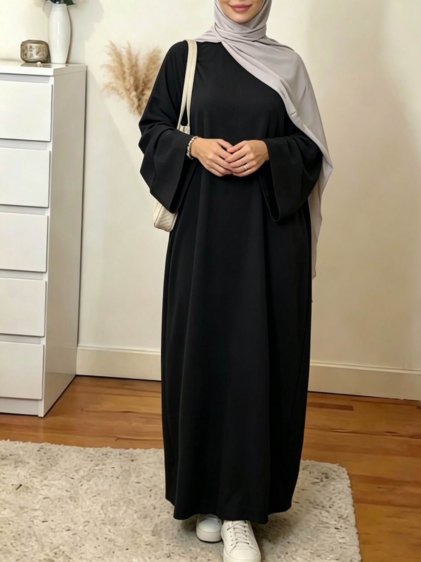 Robe Abaya musulmane pour femmes, couleur unie, ample, manches longues, robe maxi décontractée, kaftan islamique, robe de prière modeste