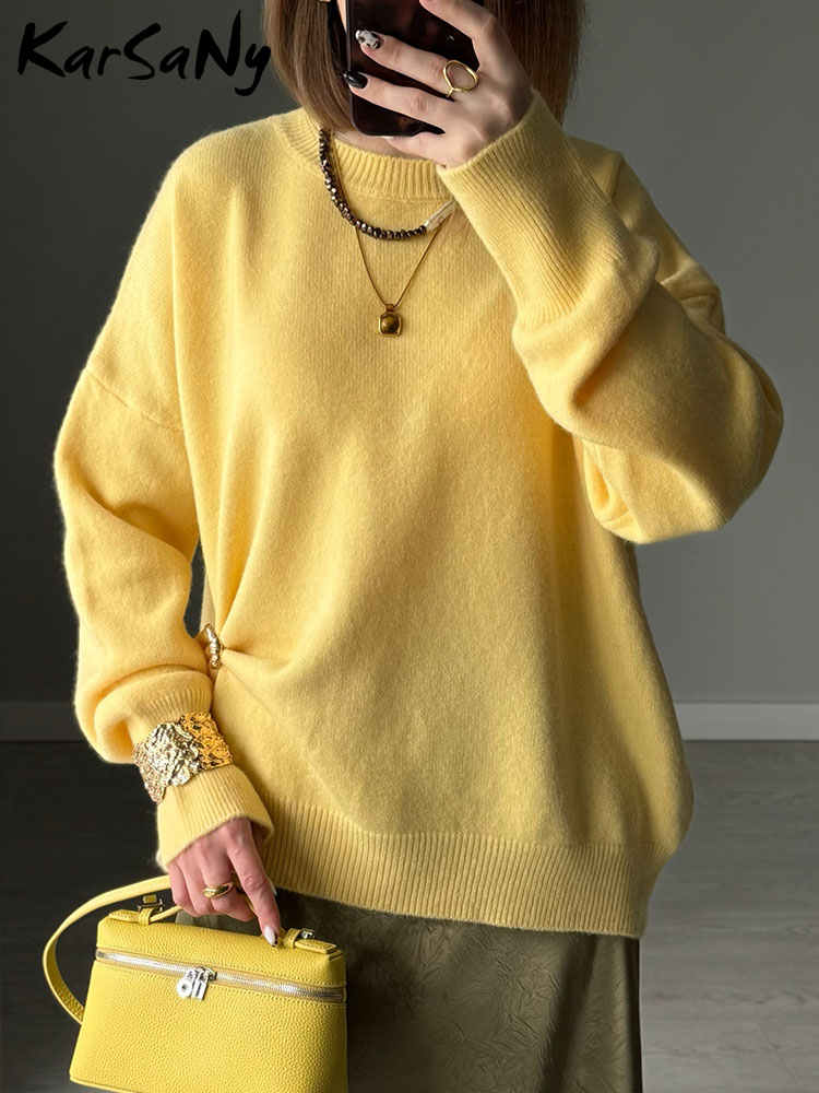 Femmes chandails rouge tendances 2025 hiver automne tricots col rond pulls solide basique dames pull pull ample pour les femmes chaud, pull femmes tendances 2025