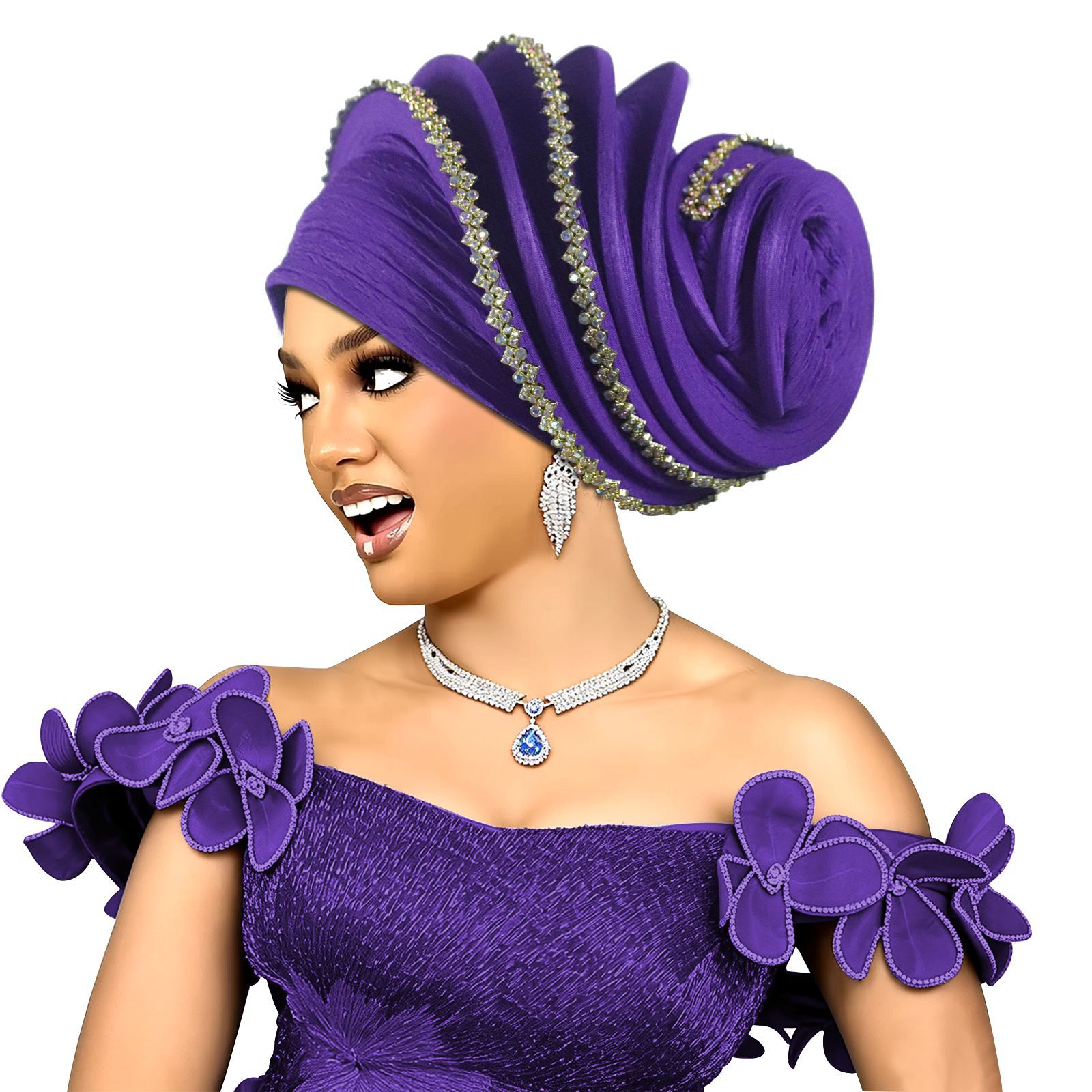 Turban spirale doré pour femme, foulard africain, coiffe de mariage, prêt-à-porter, Auto gele, Hijab, Bonnet musulman