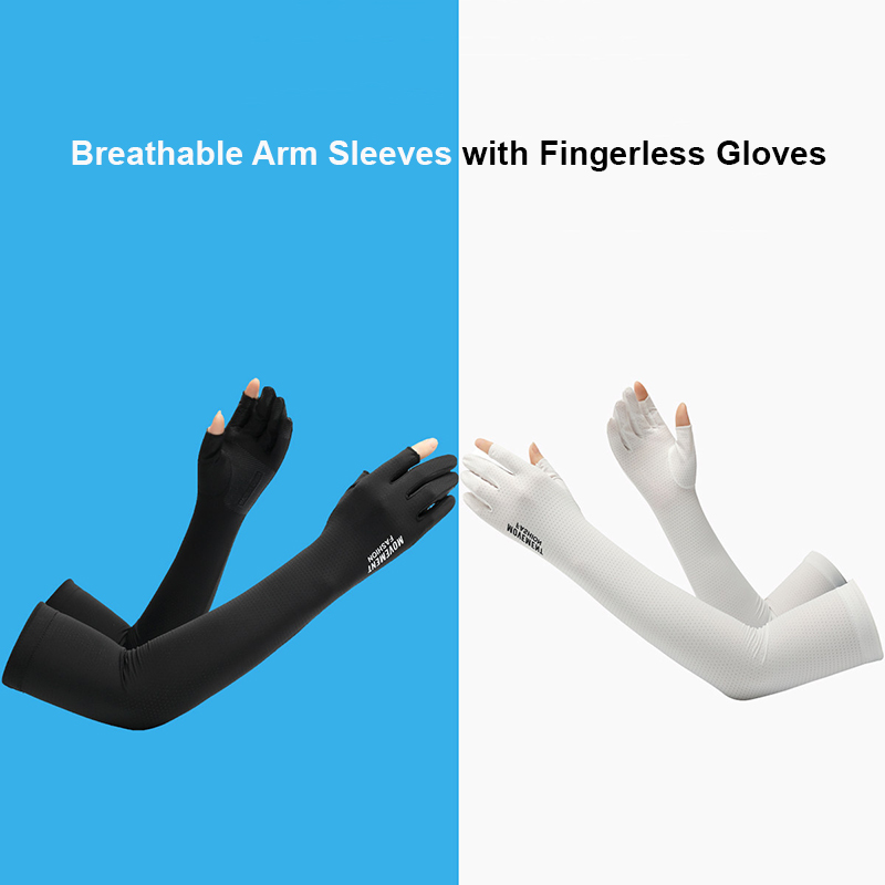 Manchons de protection UV avec gants pour femmes, manches de bras complètes sans doigts en maille respirante pour le cyclisme, la conduite, la randonnée, séchage rapide, été