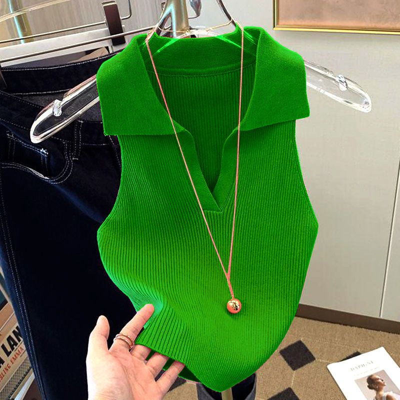 Chemise en soie glacée pour femmes, vêtements d'été, gilet tricoté, nouveau Style de mode, revers Slim, sans manches, débardeur pour femmes, 2022