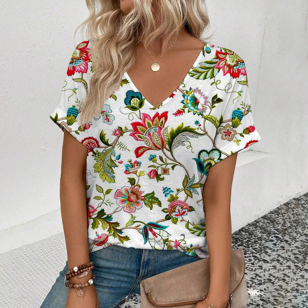 Femmes grande taille T-Shirt été col en v T-Shirt pour les femmes mode quotidienne à manches courtes T-Shirt style décontracté impression 3d vêtements féminins