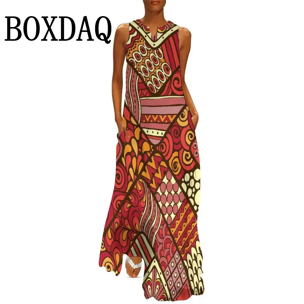 Robe Africaine Ethnique Imprimée en 3D pour Femme, Tenue de Rue Décontractée, Maxi, Vintage, Été