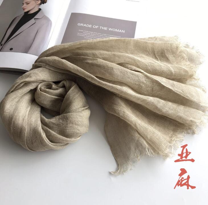 Écharpe en Lin Naturel pour Homme et Femme, Hijab d'Été, Châle de Grande Taille avec Glands, 100%