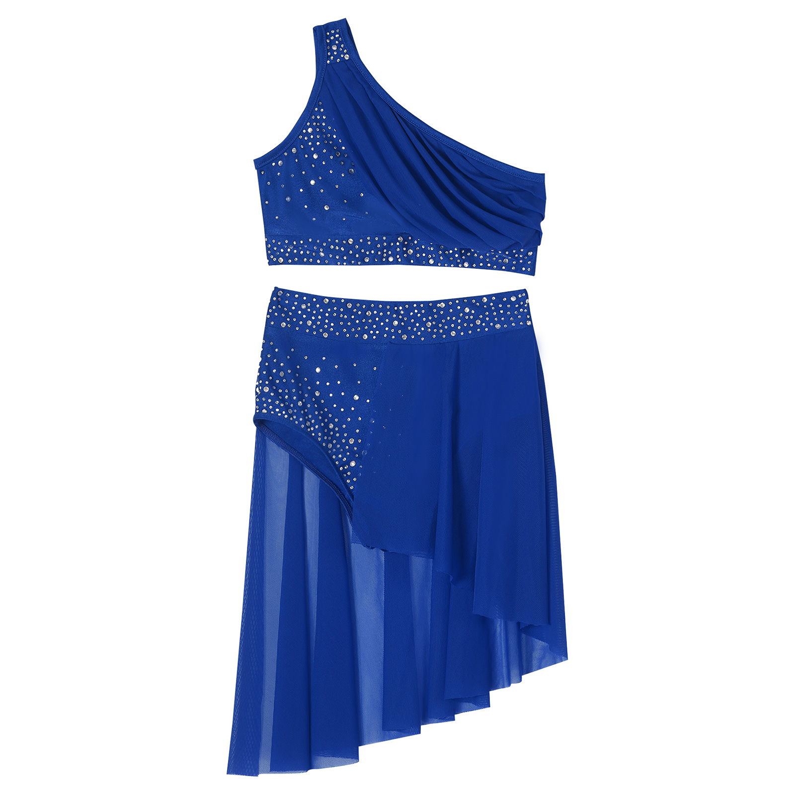 IEFiEL Ensemble de danse lyrique pour enfants filles Costumes contemporains modernes Strass Haut court avec jupe justaucorps Tenue de ballet 2 pièces