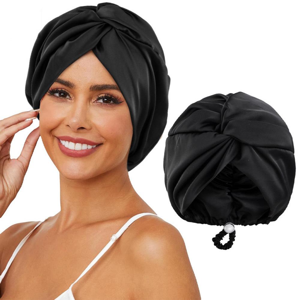 Bonnet en soie pour femmes endormies, Bonnet de cheveux en Satin, Bonnet de nuit, écharpe enveloppante pour cheveux bouclés avec bandeau à nouer, Turban en soie solide