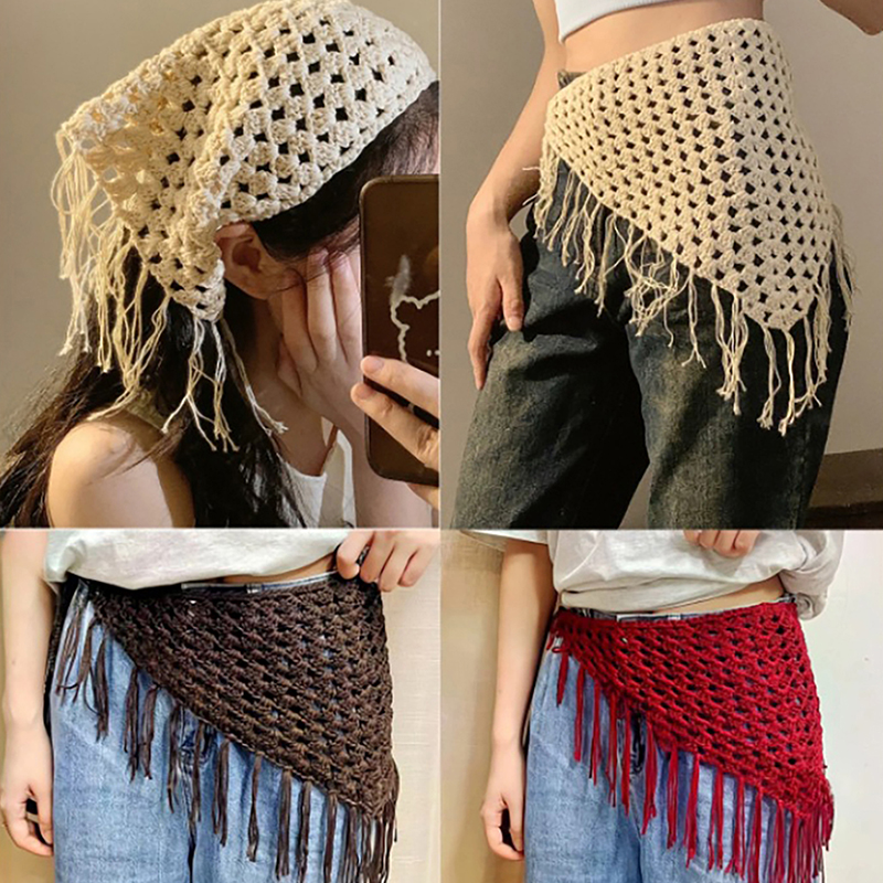 Écharpe triangulaire à franges pour femmes polyvalente Y2K Fashion; Accessoire de printemps réglable, parfait pour l'enveloppe de la taille des hanches