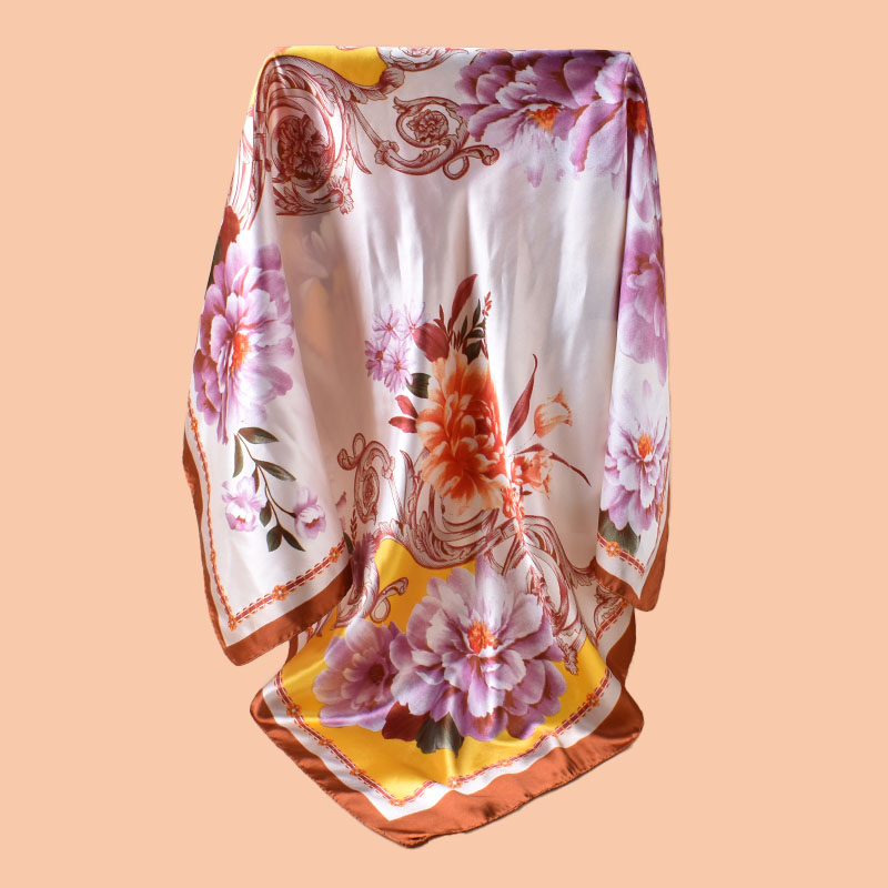 1 pièce Foulard carré en satin à imprimé floral pour femme, accessoire capillaire, nouveau style printemps, polyvalent, décoration pour sac ceinture, foulard en soie