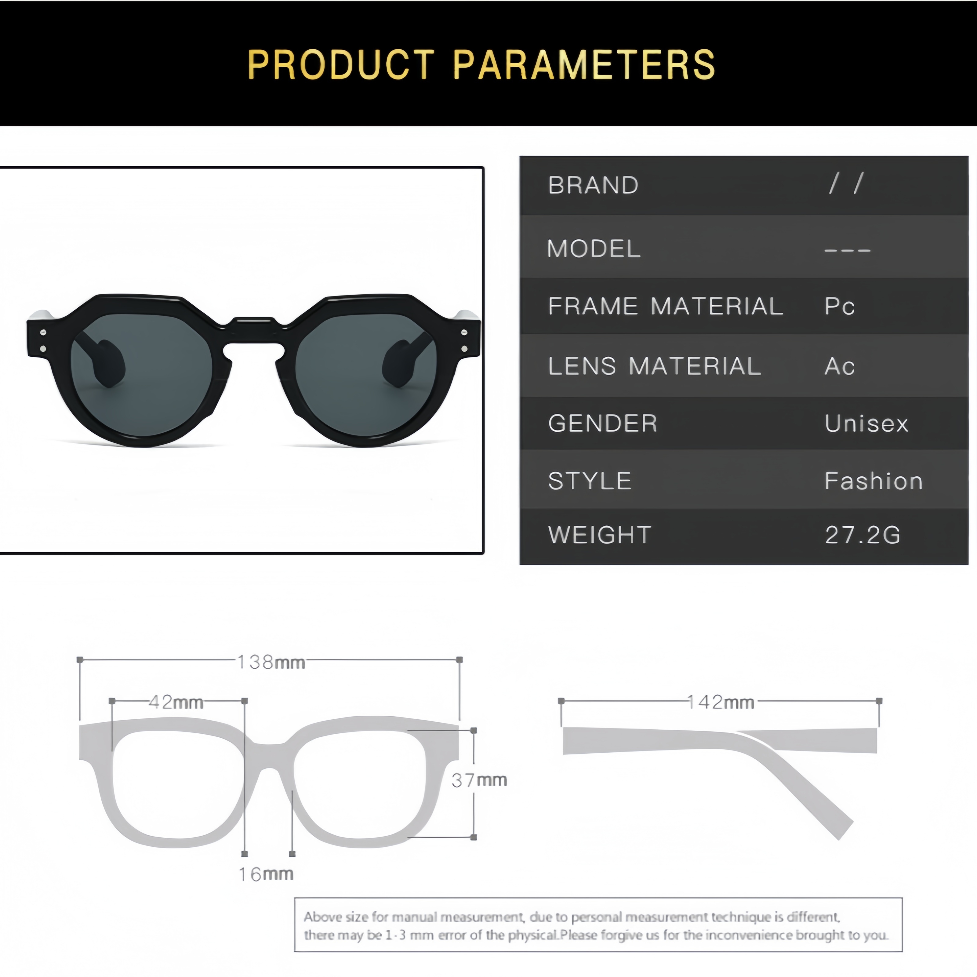 Lunettes de soleil semi-rondes irrégulières avec rivets, style européen et américain, unisexe, vintage, lunettes de style de rue tendance