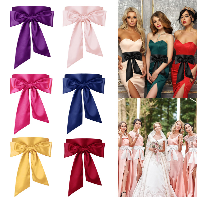 Ceinture longue en Satin pour femmes, pour robe à nœud, pour fête de mariage, occasions spéciales