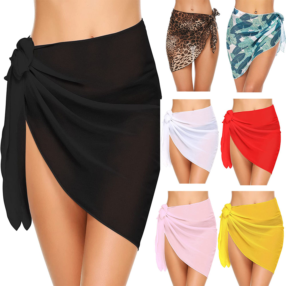 Jupe courte en mousseline de soie pour femmes, Industries ong, coverups pour maillots de bain, bikini de plage, rond, transparent, écharpe