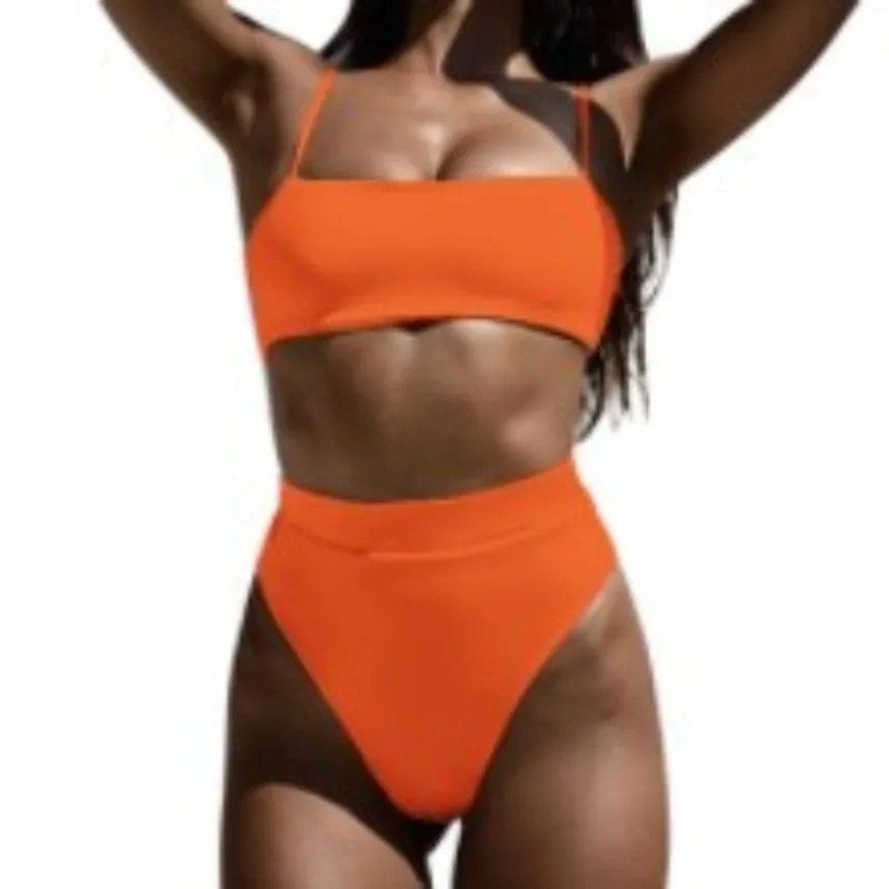 Jupe de plage d'été, Bikini Sexy fendu taille haute de couleur unie, maillots de bain pour femmes, string de plage, 2 pièces, maillots de bain col licou Sexy