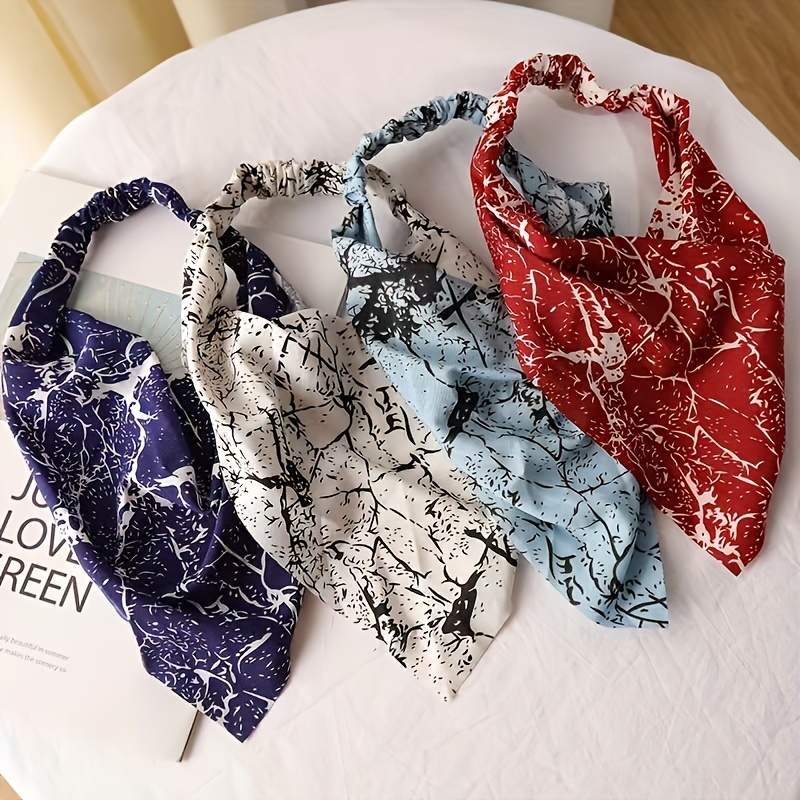 Lot de 4 bandeaux triangulaires tendance en mousseline, élastiques, pour le sport, à motifs floraux mignons