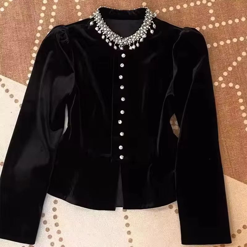 Chemisier en velours doré pour femmes, couleur unie, industrie lourde, hauts à la mode, manches longues, chemise Slim, automne hiver 2025