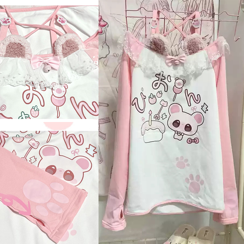 T-shirt à manches longues Anime imprimé arc-en-ciel pour femmes, vêtements Kawaii, conception de fouet Halter, sous-culture rose, mode automne, nouveau