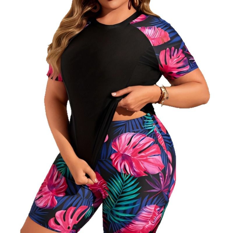 Maillot de bain deux pièces pour femme, nouveau maillot de bain imprimé haut de gamme, style sportif, coupe carrée, manches courtes, conservateur