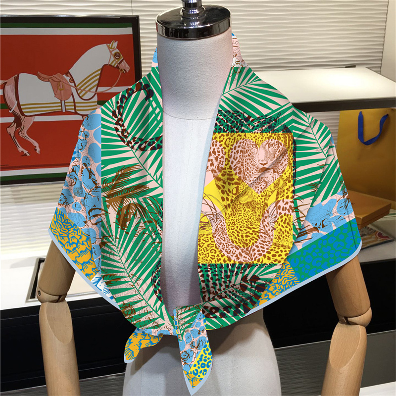 Foulard carré en sergé léopard pour femme, 90cm, châle de marque, hijab de luxe, bandana, pour la présidence