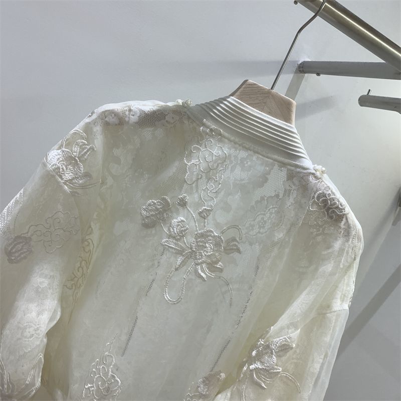 Cardigan brodé de perles d'ongles de style chinois, vestes à col rond, vêtements d'été, protection solaire, combinaison chic vintage, tout match, nouveau