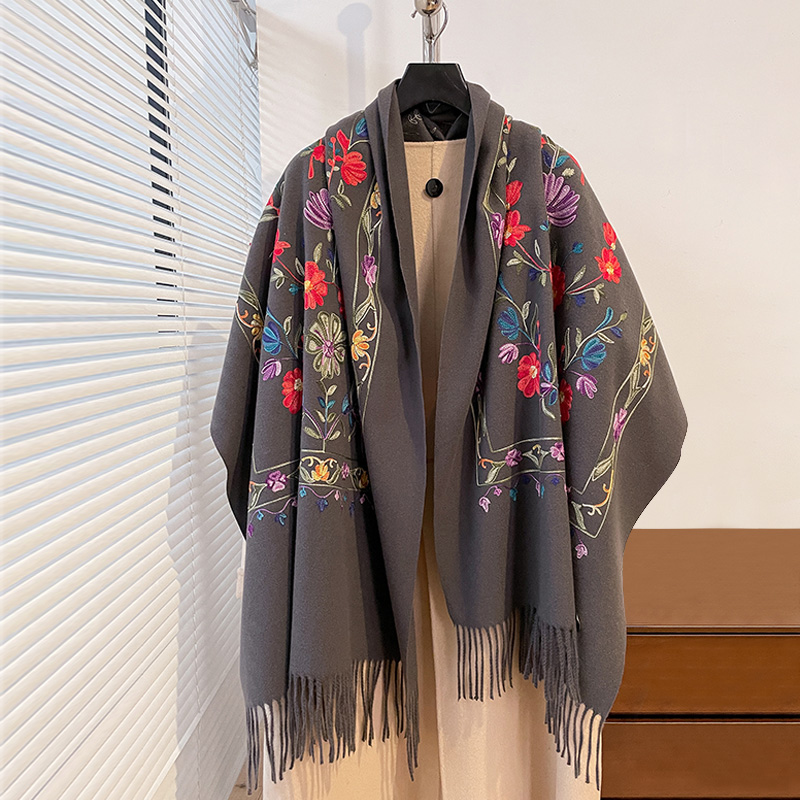 Luxe hiver broderie cachemire écharpe femmes nouveau Design chaud Pashmina couverture Poncho foulards femme châle épais Foulard Bufanda