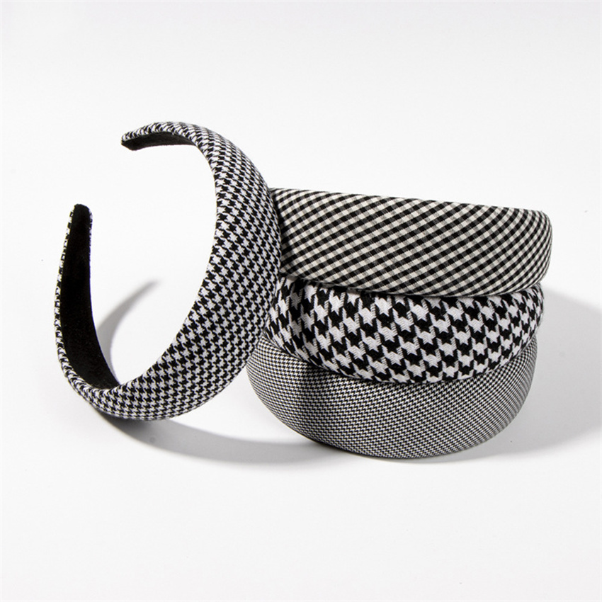 Nouvelle mode femmes cheveux accessoires bandeaux 4CM large côté classique pied-de-poule bandeau épais chapeaux décontractés adulte cheveux cerceau