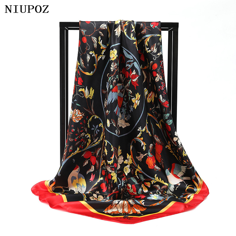 Foulard Carré Élégant en Satin pour Femme, Marque de Luxe, Bandana, Châle, Hijab, 90cm