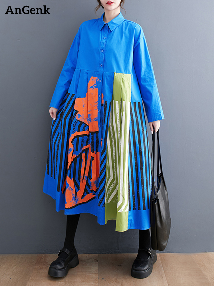 Robes à manches longues patchwork imprimées vintage pour femmes, robe midi décontractée ample, vêtements élégants et tendance, printemps automne 2026