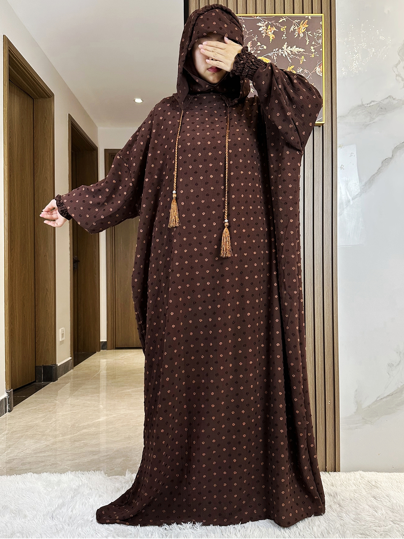 Nouveau 100% coton Ramadan musulman Double chapeau solide coton Abaya dubaï turquie Islam prière vêtements robe Islam femmes robe caftan