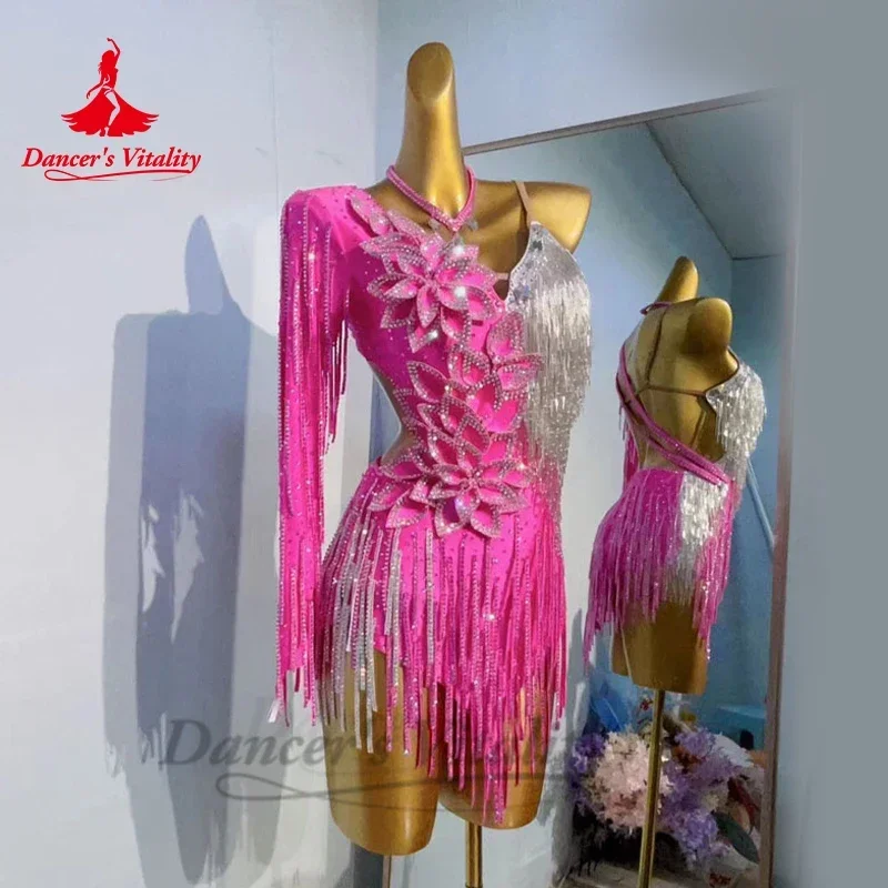 Robe de spectacle de danse latine pour femmes, personnalisée, Rumba Chacha Tanog, jupe de Costume professionnel de compétition, robes latines pour filles