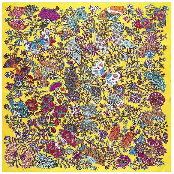 Écharpe carrée en sergé pour femme, marque de luxe, branches et fleurs, châles, hijab, 130x130cm
