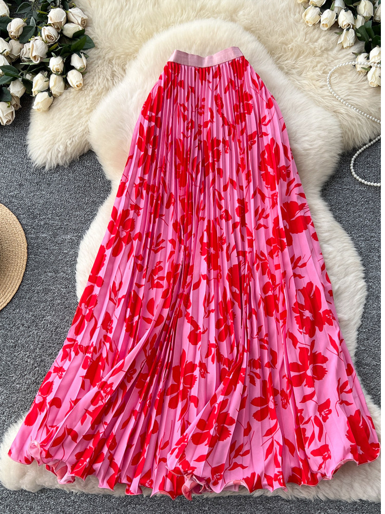 Femmes Style coréen jupe imprimée taille haute minceur a-ligne jupe plissée mi-longue jupe vacances Style déplacements Faldas SK084