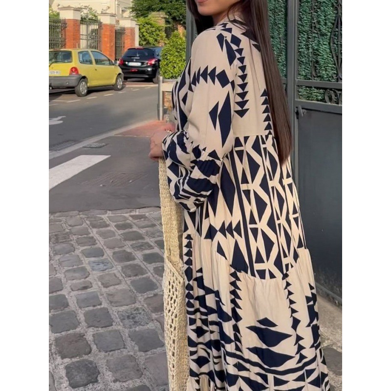 Robe longue plissée à manches longues pour femmes, imprimé Boho, mode dames, Vintage, Boho, plage, Maxi, été, 2024