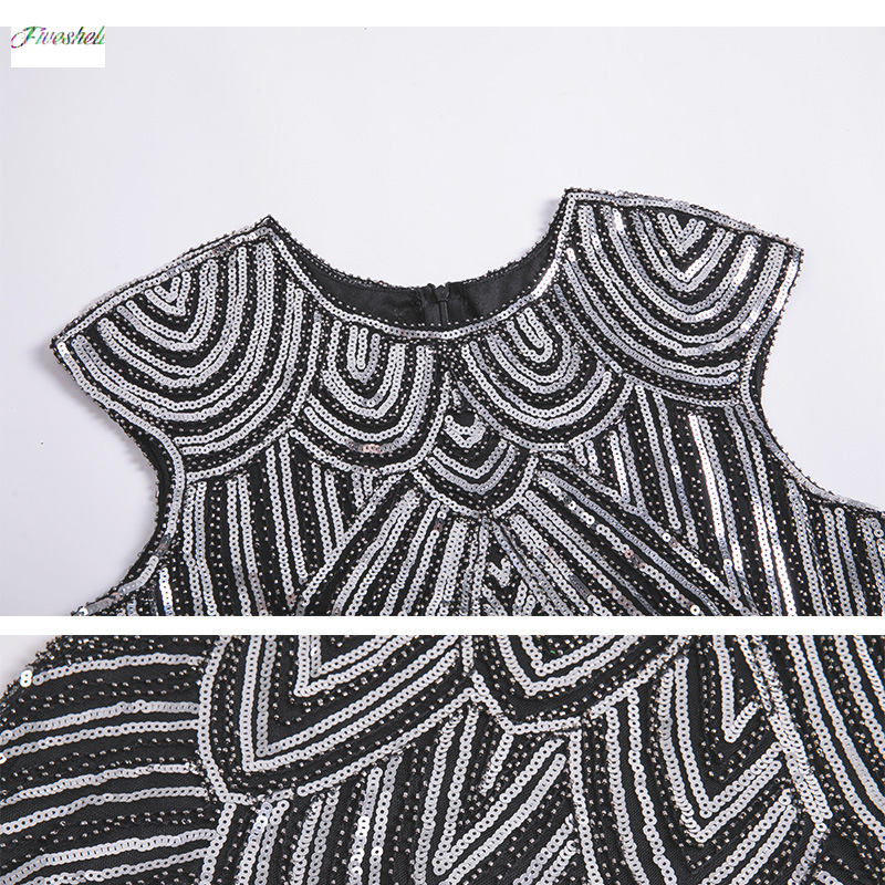Robe longue Vintage à volants pour femmes, tenue de fête élégante à paillettes, sans manches, à franges, 1920